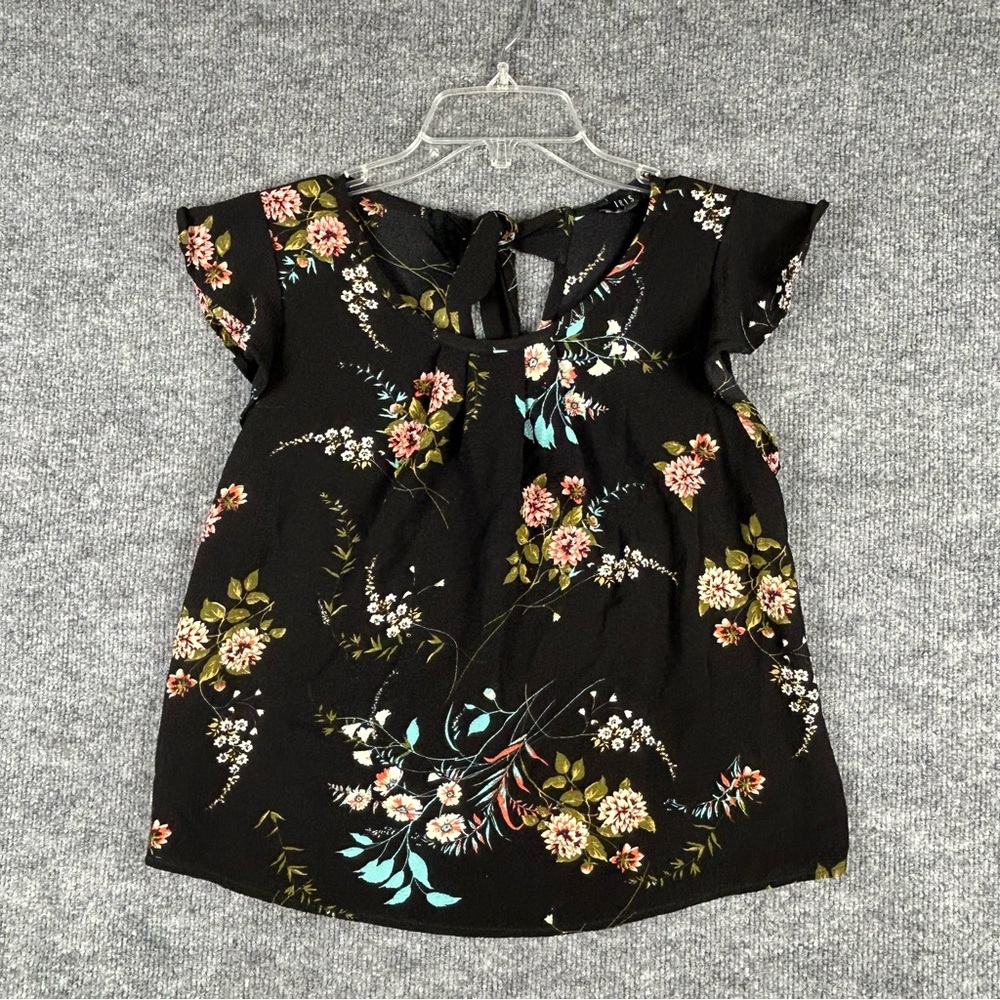 IRIS Floral Flutter Sleeve Tie Back Blouse Size Small
